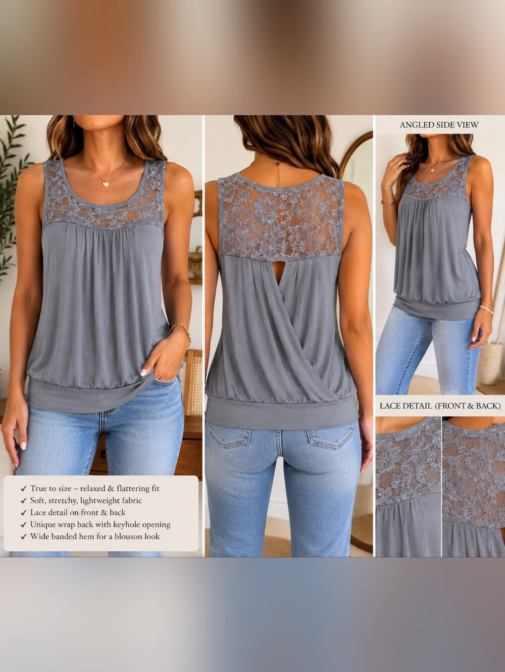 Express Lace Yoke Sleeveless Tank Top W/ Criss-Cross Back And Keyhole Detail NWT